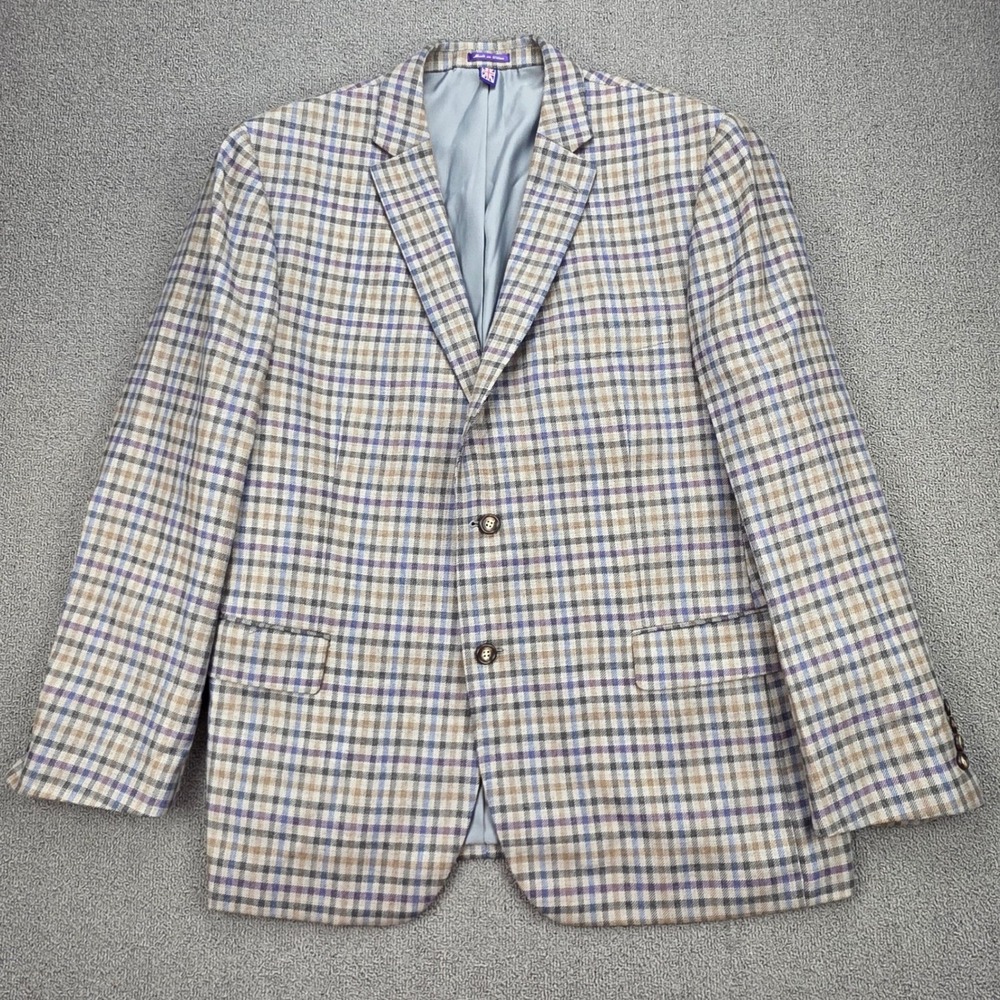 The Savile Row Co Cromwell Sport Coat Mens Multi Plaid Brit Slim Wool Blazer 48R